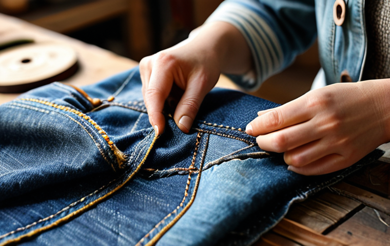 업사이클링 스타트업의 브랜드 차별성 구축 방법 - **Prompt:** A close-up, intimate shot of a female artisan's hands, slightly worn but skilled, delica...