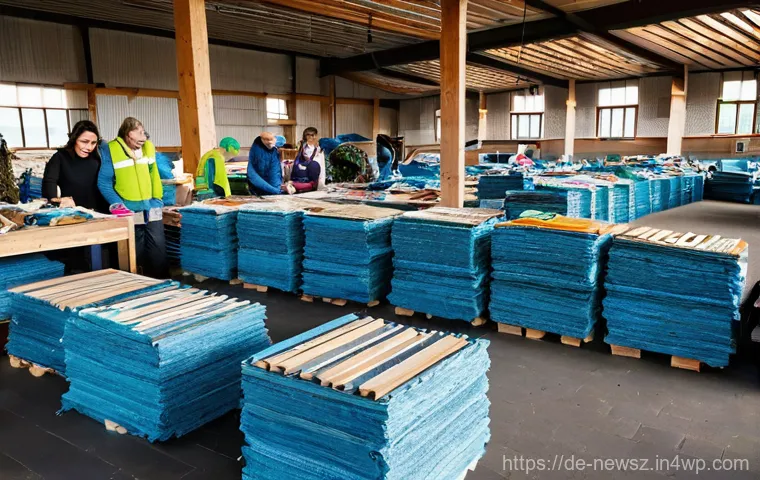 업사이클링 스타트업 창업을 위한 필수 팁 - A brightly lit, modern workshop space. In the foreground, a young, focused artisan, wearing a stylis...