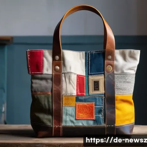 업사이클링 제품의 사용 후기 활용하기 - A stylish, handcrafted upcycled tote bag made from worn, colorful sailcloth patches with visible sti...