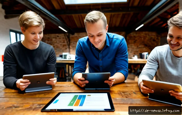 업사이클링 스타트업의 고객 피드백 활용법 - Photorealistic German upcycling startup workshop, a diverse small team reviewing customer feedback o...